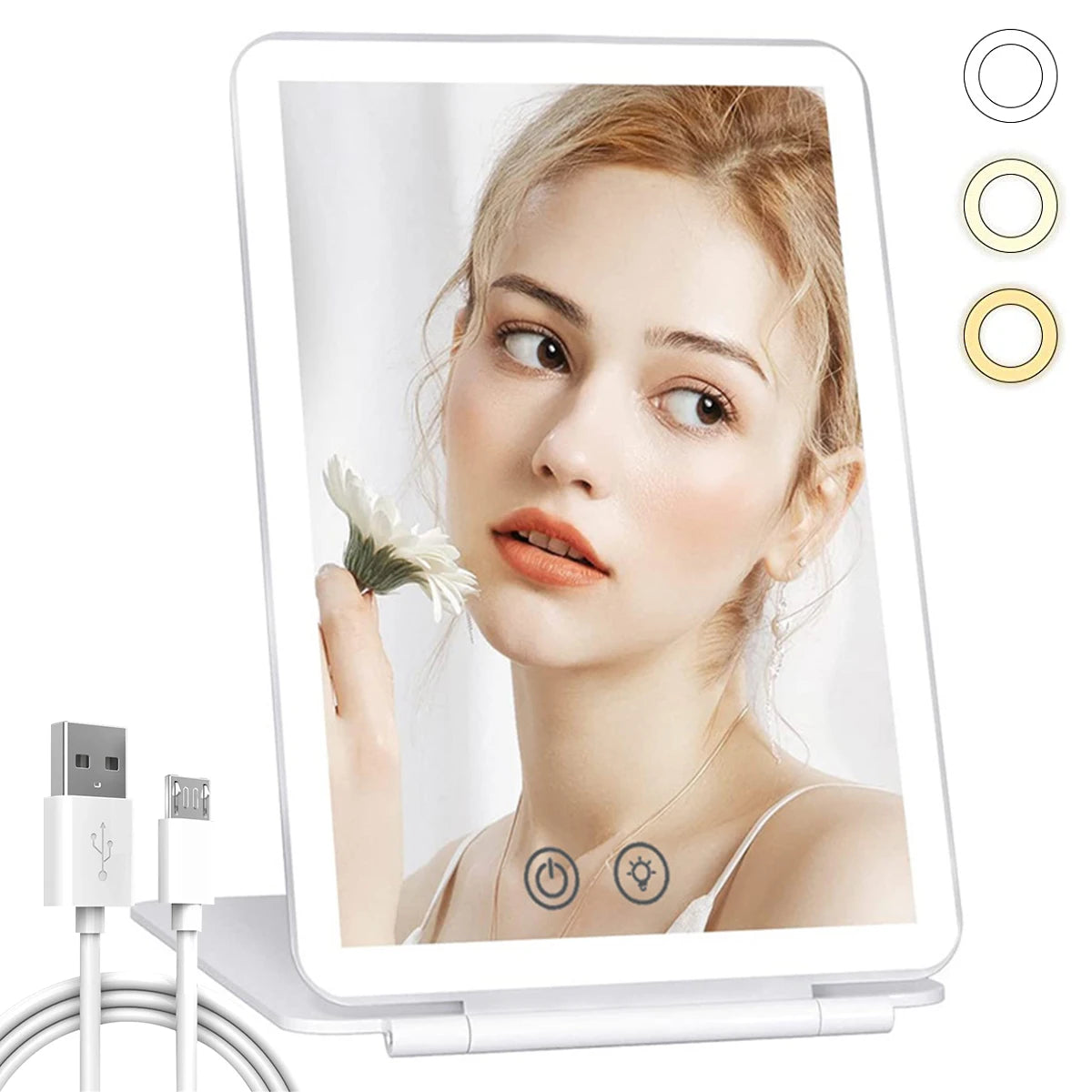 Miroir de voyage, deux boutons, LED et cable USB