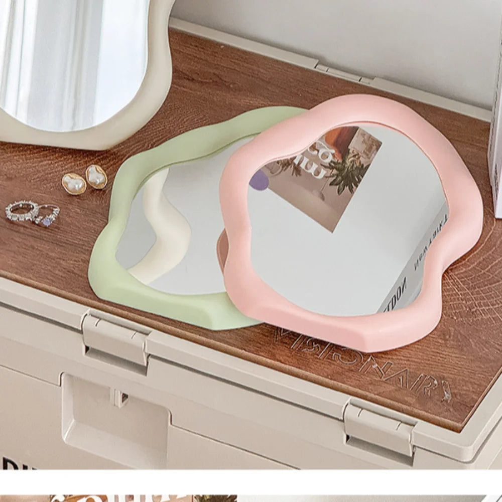 Miroir de maquillage, vert et rose